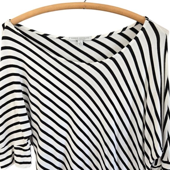 Green Envelope Los Angeles Large Black & White Striped Dolman 3/4 Sleeve Top - Picture 3 of 6